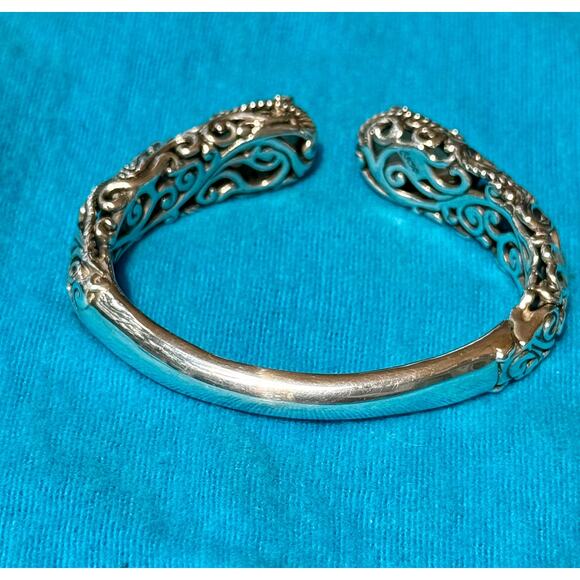 Carolyn Pollack SS Cuff | MOP Quartz Doublet Ends | Scroll Design Hinged Bangle - Picture 3 of 7